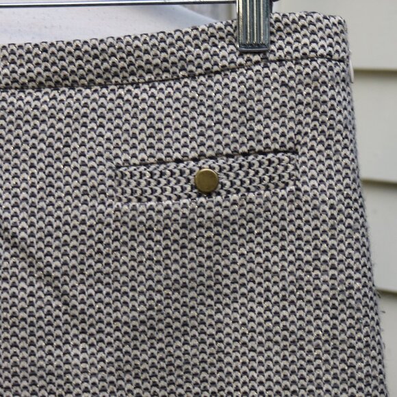 LOFT Petite Cream Black Gold Metallic Front Button Pockets A-Line Skirt Sz 8P - Picture 3 of 6